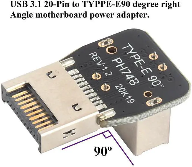 Alt view image 4 of 7 - 1Pack 90 Degree USB 3.2 Front Panel Internal Connector Down-Right Angle Type-E USB 3.1 Female to Male Front Panel Socket Adapter for Type-E Motherboard Extension Data Adapter(Type-E/Down)
