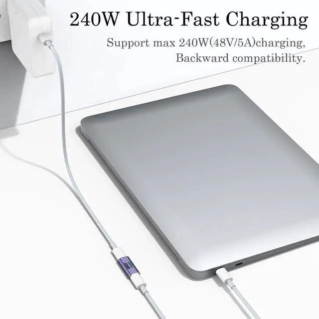Alt view image 3 of 7 - 240W USB C Coupler (2 Pack), USB Type C Female to Female Adapter Extender Compatible with Thunderbolt 4/3 Support up to 240W Charging, 40Gbps Data Transfer and 8K@60Hz Video