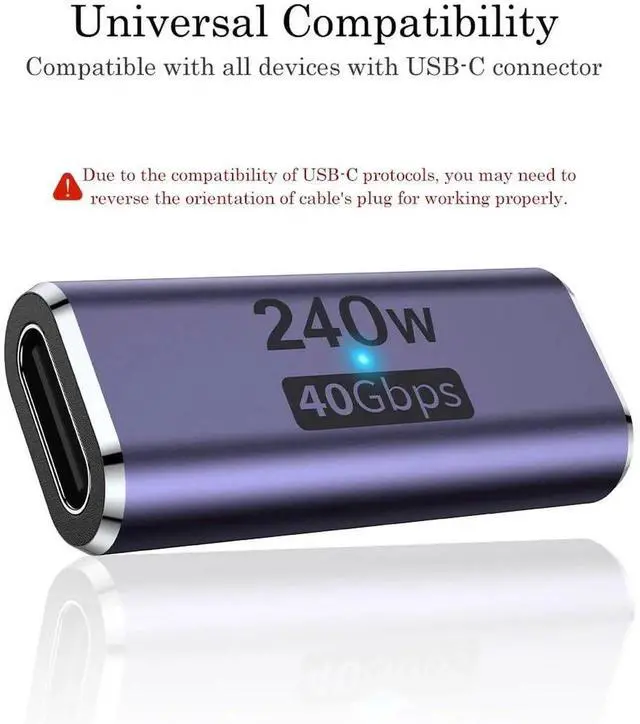 Alt view image 7 of 7 - 240W USB C Coupler (2 Pack), USB Type C Female to Female Adapter Extender Compatible with Thunderbolt 4/3 Support up to 240W Charging, 40Gbps Data Transfer and 8K@60Hz Video