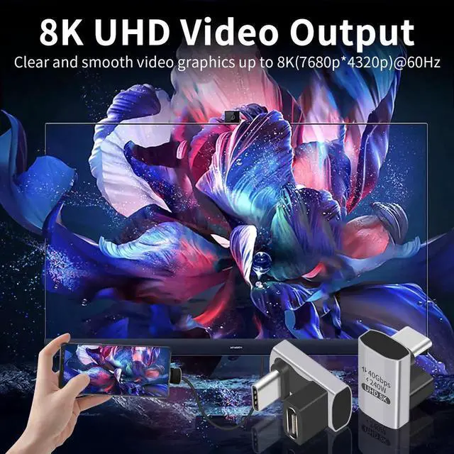 Alt view image 4 of 7 - USB C 180 Degree Adapter 240W PD, 8K@60Hz, 40Gbps,180 Degree USB C Female to Male Adapter Connector for Thunderbolt 4, Thunderbolt 3, Switch, Laptop, Tablet, Phone and More 2 Pack