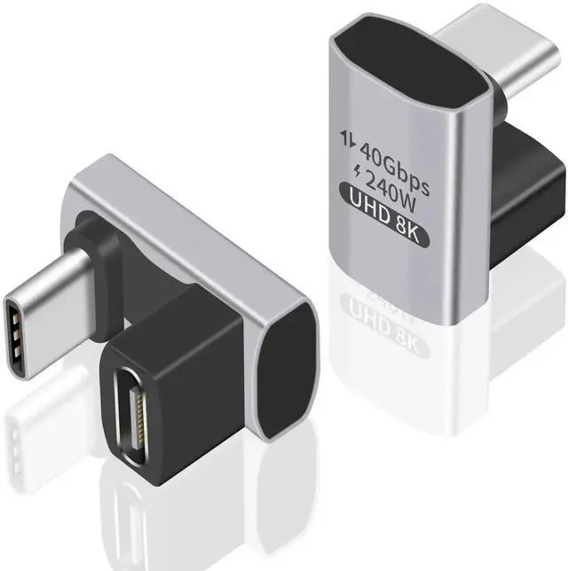 Main image of USB C 180 Degree Adapter 240W PD, 8K@60Hz, 40Gbps,180 Degree USB C Female to Male Adapter Connector for Thunderbolt 4, Thunderbolt 3, Switch, Laptop, Tablet, Phone and More 2 Pack