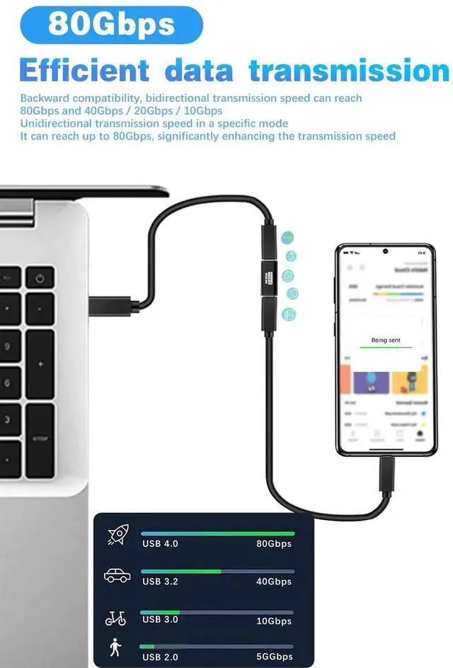 Alt view image 5 of 7 - 80Gbps USB C Female to Female Adapter (240W Fast Charging and 8K@60Hz Video) USB C Coupler Bidirectional Converter for iPad, MacBook,Thunderbolt 5/4 and Type-C Devices (2Pack)