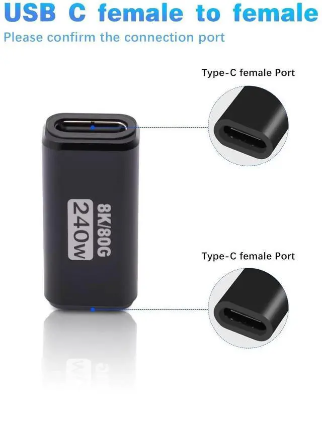 Alt view image 2 of 7 - 80Gbps USB C Female to Female Adapter (240W Fast Charging and 8K@60Hz Video) USB C Coupler Bidirectional Converter for iPad, MacBook,Thunderbolt 5/4 and Type-C Devices (2Pack)