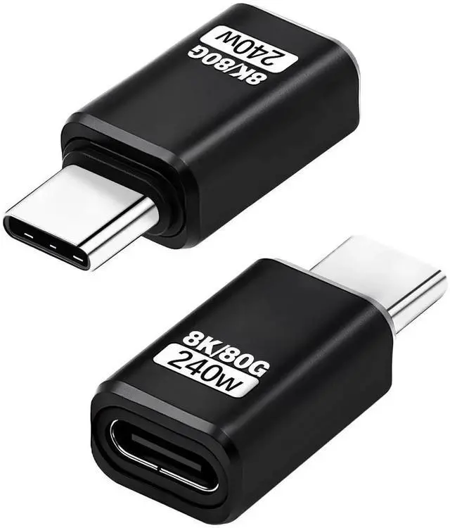 Main image of 80G USB C Extender Adapter, USB C Male to Female Adapter Connector 240W PD & 8K Video Compatible with Thunderbolt 5 Cable for Steam Deck, ROG Ally, Switch, Notebook, PC, Tablet, Phone 2 Pack