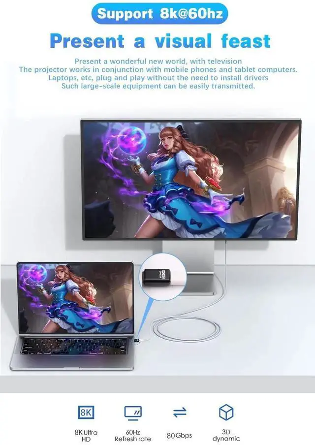 Alt view image 3 of 7 - 80G USB C Extender Adapter, USB C Male to Female Adapter Connector 240W PD & 8K Video Compatible with Thunderbolt 5 Cable for Steam Deck, ROG Ally, Switch, Notebook, PC, Tablet, Phone 2 Pack