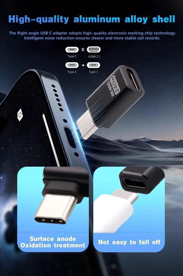 Alt view image 5 of 7 - 80G USB C Extender Adapter, USB C Male to Female Adapter Connector 240W PD & 8K Video Compatible with Thunderbolt 5 Cable for Steam Deck, ROG Ally, Switch, Notebook, PC, Tablet, Phone 2 Pack