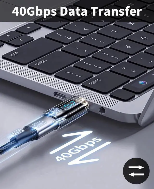 Alt view image 3 of 7 - 240W USB C Extension Adapter Power Meter Tester, USB C Male to Female Adapter with Wattage LED Digital Display, for iPhone 15, Type-C Cables/Devices (2 Pack-Transparent)