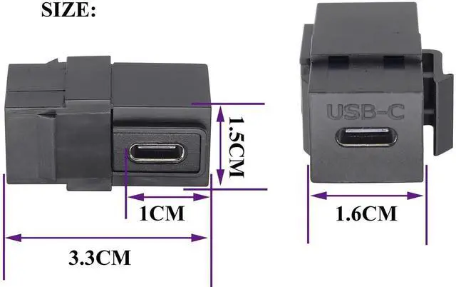 Alt view image 4 of 7 - 90 Degree USB C 3.1 Keystone Insert Jack Connector Right Angled USB 3.1 Type-C Female to Female Keystone Insert Socket Adapter Coupler for Wall Plate Outlet Panel (90 Degree/Black/2 Pack)