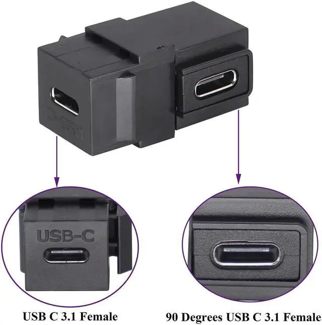 Alt view image 5 of 7 - 90 Degree USB C 3.1 Keystone Insert Jack Connector Right Angled USB 3.1 Type-C Female to Female Keystone Insert Socket Adapter Coupler for Wall Plate Outlet Panel (90 Degree/Black/2 Pack)