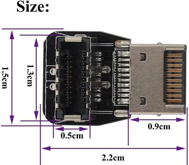 Alt view image 6 of 7 - 1Pack 90 Degree Type-E USB 3.1 Front Panel Header Adapter - Up-Right Angle USB 3.1 Type-E Male to Female Front Panel Internal Power Connector for Motherboard