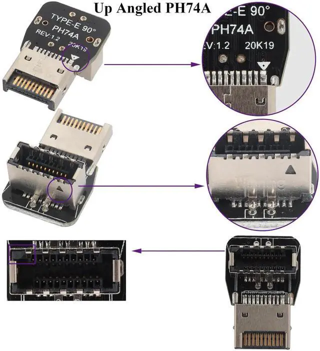Alt view image 4 of 7 - 1Pack 90 Degree Type-E USB 3.1 Front Panel Header Adapter - Up-Right Angle USB 3.1 Type-E Male to Female Front Panel Internal Power Connector for Motherboard