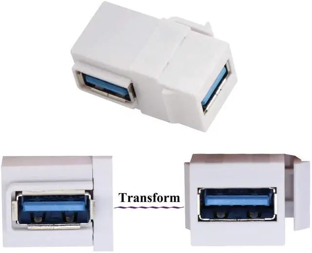 Alt view image 6 of 7 - 90 Degree USB Keystone Coupler Right Angle USB 3.0 A Keystone Jack Insert Female to Female Coupler Adapter for Wall Plate Outlet Panel (White/2 Pack)