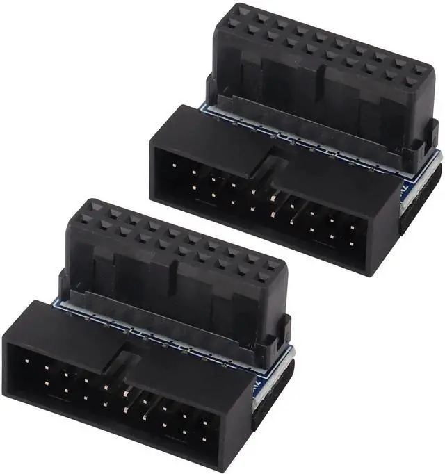 Main image of 2 Pack Down Right Angle USB 3.0 19-pin Connector 90 Degree 19Pin/20Pin 3.0 USB Female to Male Extension Power Adapter Board for Desktop Motherboard Internal Header Adapter(Down/Black-20Pin)