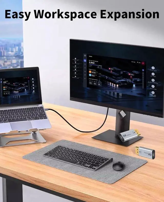 Alt view image 2 of 7 - 8K USB C to Displayport 1.4 Adapter 1 Pack, (Uni-Directional) USB C Female to DP Male Adapter Compatible with iPhone 16 Pro Max, Galaxy S24, MacBook Pro/Air, iPad, XPS Grey