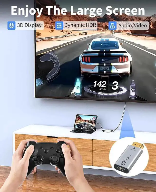 Alt view image 7 of 7 - 8K USB C to Displayport 1.4 Adapter 1 Pack, (Uni-Directional) USB C Female to DP Male Adapter Compatible with iPhone 16 Pro Max, Galaxy S24, MacBook Pro/Air, iPad, XPS Grey