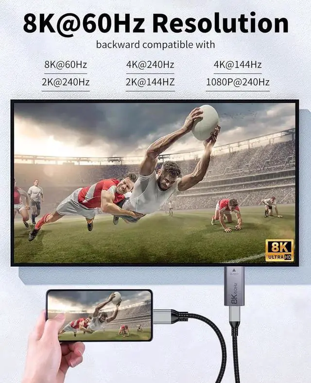 Alt view image 4 of 7 - 8K USB C to Displayport 1.4 Adapter 1 Pack, (Uni-Directional) USB C Female to DP Male Adapter Compatible with iPhone 16 Pro Max, Galaxy S24, MacBook Pro/Air, iPad, XPS Grey