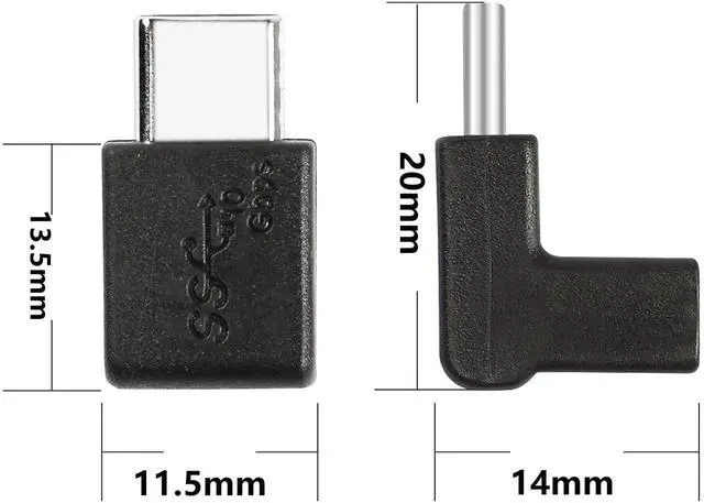 Alt view image 3 of 7 - 90 Degree USB-C Male to Female Adapter,Up&Down Angle USB 3.1 Type C Gen 2 (10Gbps) Connector,Support Charging Data Transmission,for Laptop,Tablet,Mobile Phone-2Pack