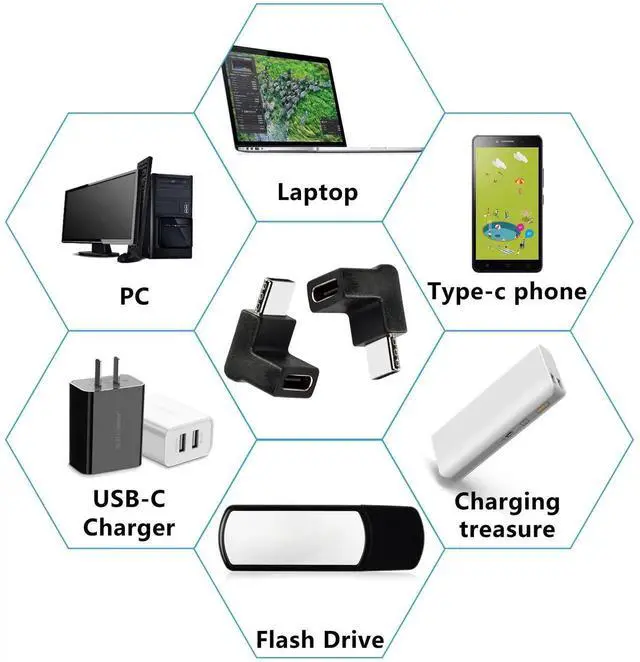 Alt view image 7 of 7 - 90 Degree USB-C Male to Female Adapter,Up&Down Angle USB 3.1 Type C Gen 2 (10Gbps) Connector,Support Charging Data Transmission,for Laptop,Tablet,Mobile Phone-2Pack