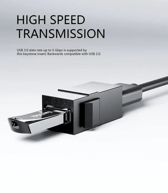 Alt view image 5 of 7 - USB 3.0 Keystone Jack Inserts, 5pcs USB to USB Adapters Female to Female Connector ,Female Coupler Insert Snap-in Connector Socket Adapter Port for Wall Plate Outlet Panel (Black - 5 Pack)