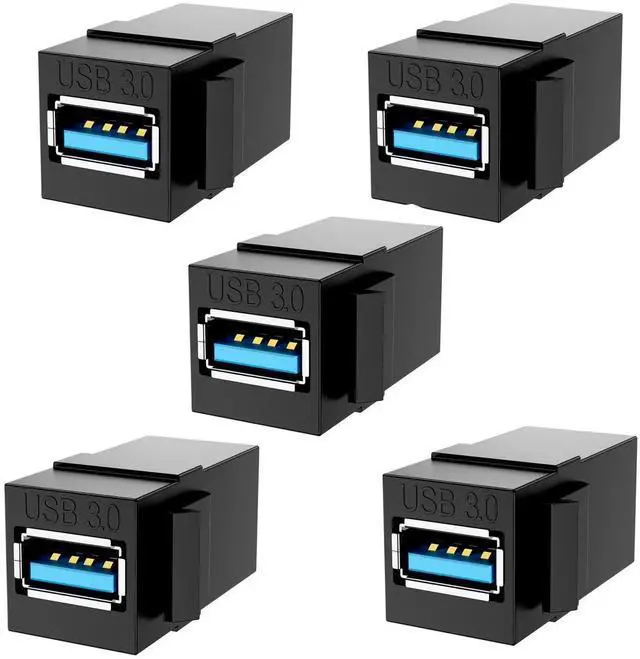 Main image of USB 3.0 Keystone Jack Inserts, 5pcs USB to USB Adapters Female to Female Connector ,Female Coupler Insert Snap-in Connector Socket Adapter Port for Wall Plate Outlet Panel (Black - 5 Pack)