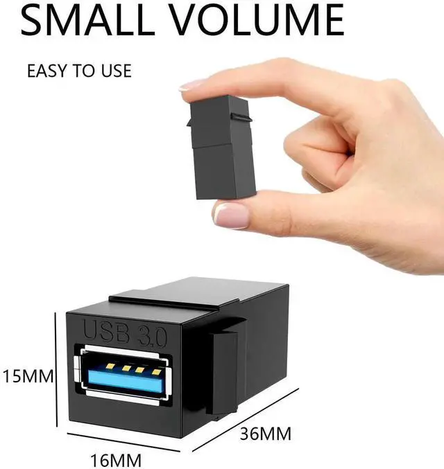 Alt view image 3 of 7 - USB 3.0 Keystone Jack Inserts, 5pcs USB to USB Adapters Female to Female Connector ,Female Coupler Insert Snap-in Connector Socket Adapter Port for Wall Plate Outlet Panel (Black - 5 Pack)