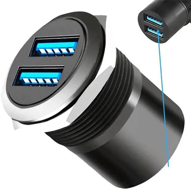 Main image of Dual USB 3.0 Threaded Fixing Mount Adapter Round Connector 2 Female to 2 Female Converter 2 Ports USB 3.0 Mounting Socket 5Gbps 5V 2A for High-Speed Data Transfer Charging