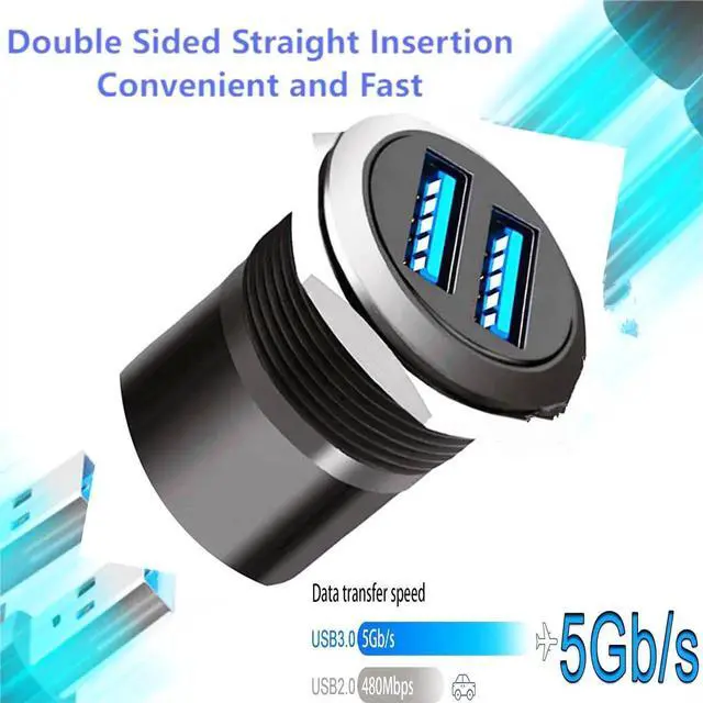 Alt view image 2 of 6 - Dual USB 3.0 Threaded Fixing Mount Adapter Round Connector 2 Female to 2 Female Converter 2 Ports USB 3.0 Mounting Socket 5Gbps 5V 2A for High-Speed Data Transfer Charging