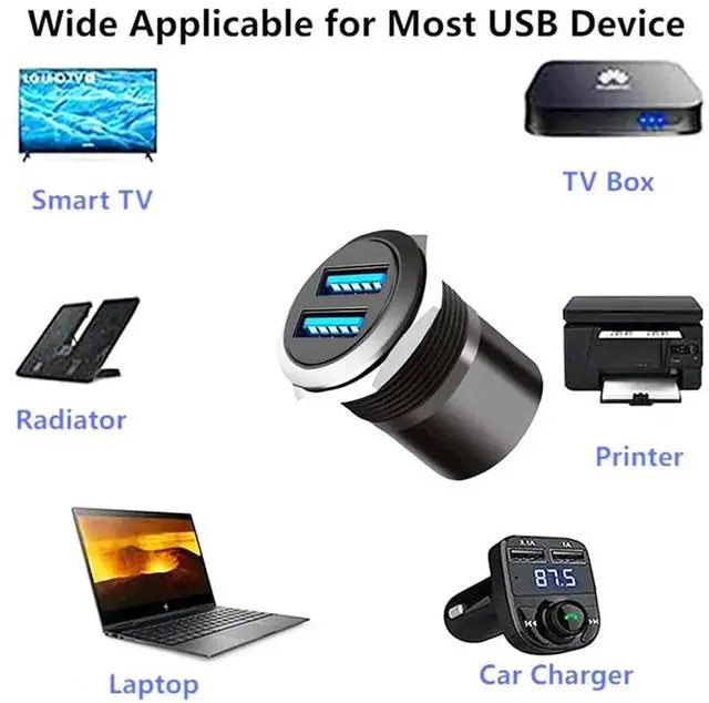 Alt view image 4 of 6 - Dual USB 3.0 Threaded Fixing Mount Adapter Round Connector 2 Female to 2 Female Converter 2 Ports USB 3.0 Mounting Socket 5Gbps 5V 2A for High-Speed Data Transfer Charging