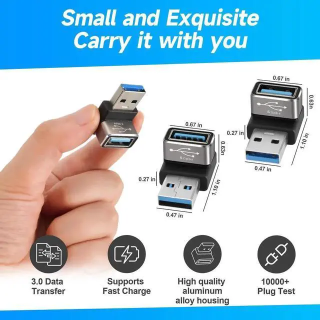 Alt view image 5 of 6 - 90 Degree USB 3.0 Adapter 4 Pack, Up and Down & Left and Right Right Angle USB A Male to Female Connector Converter USB L Shape Extender, Support Charge & Data Sync for PC, Laptop, Mouse, Keyboard