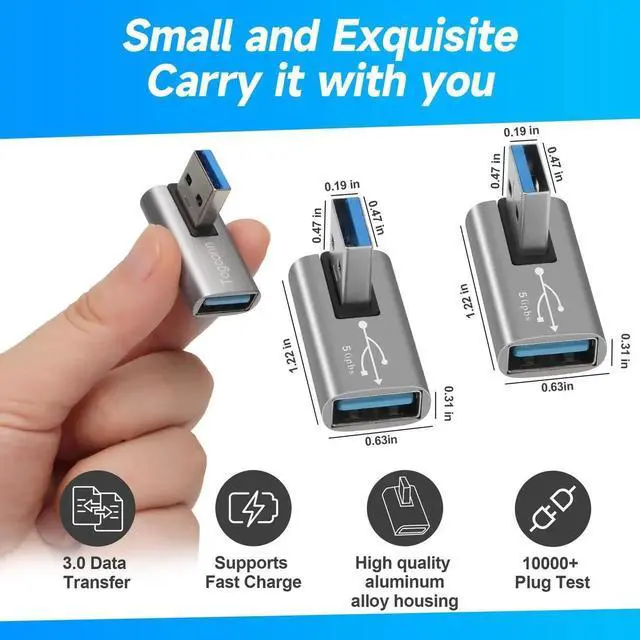 Alt view image 6 of 6 - 90 Degree USB 3.0 Adapter 4 Pack, Up and Down & Left and Right Right Angle USB A Male to Female Connector Converter USB L Shape Extender, Support Charge & Data Sync for PC, Laptop, Mouse, Keyboard