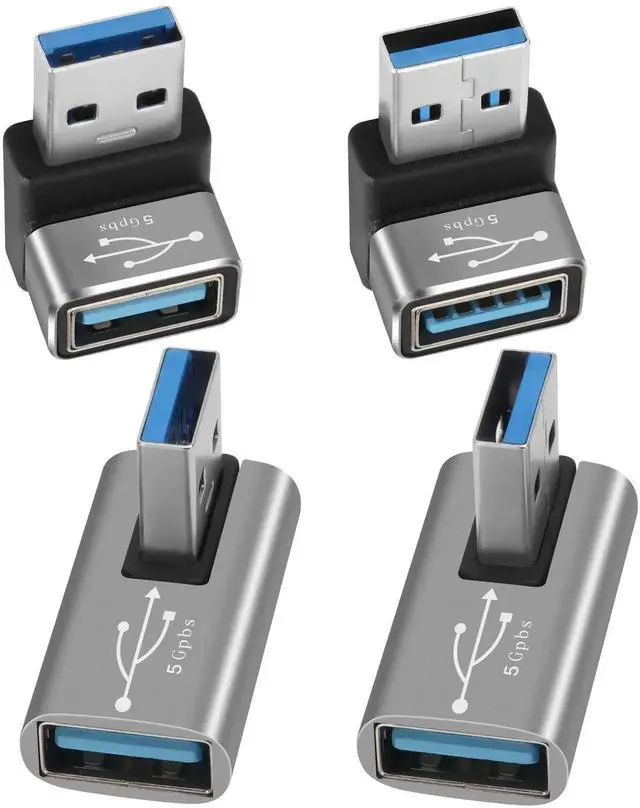 Main image of 90 Degree USB 3.0 Adapter 4 Pack, Up and Down & Left and Right Right Angle USB A Male to Female Connector Converter USB L Shape Extender, Support Charge & Data Sync for PC, Laptop, Mouse, Keyboard