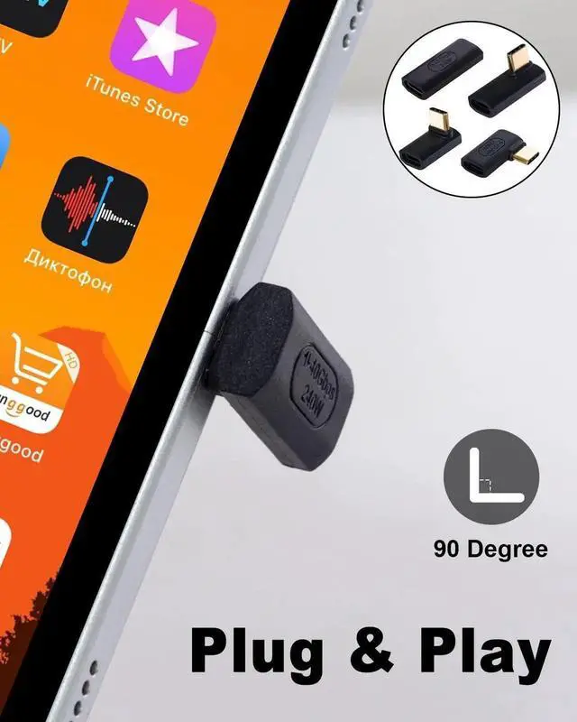 Alt view image 4 of 7 - 90 Degree USB C Adapter, USB C Female to Female Adapter 240W PD, 40Gbps,8K@60Hz Support Thunderbolt 4 Cable for Steam Deck, Laptop, MacBook, iPhone 4 Pack