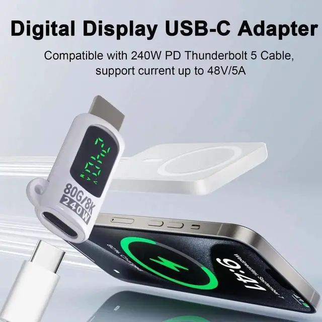 Alt view image 2 of 7 - USB Type C Extension Adapter 80Gbps, 240W USB C Extender Adapter Digital Display, 8K@60Hz Video Thunderbolt 5 Connector for Headphone,Game Controller, iPhone, Docking,OTG, White 2pcs