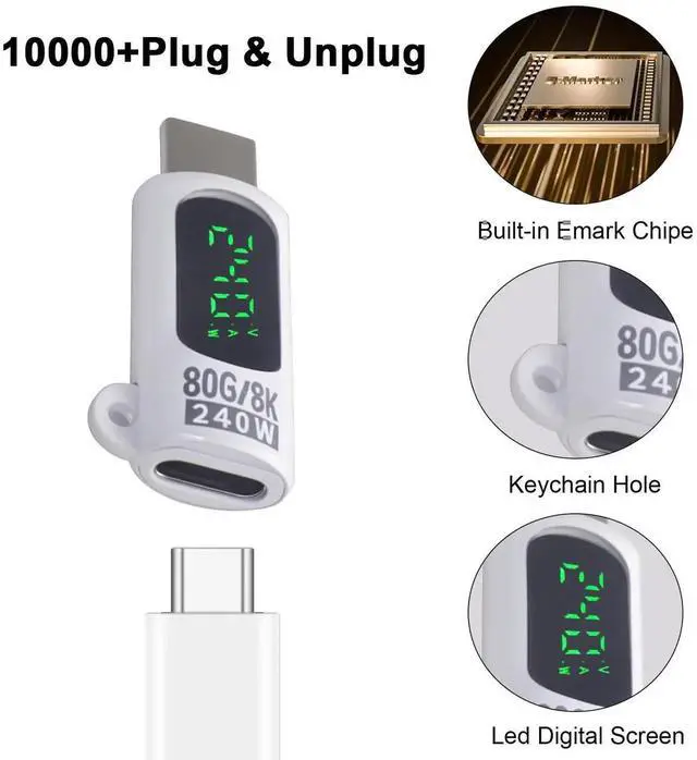 Alt view image 6 of 7 - USB Type C Extension Adapter 80Gbps, 240W USB C Extender Adapter Digital Display, 8K@60Hz Video Thunderbolt 5 Connector for Headphone,Game Controller, iPhone, Docking,OTG, White 2pcs