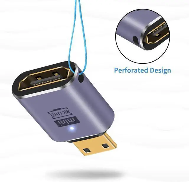 Alt view image 6 of 7 - HDMI to Mini HDMI Adapter, 48Gbps, Supports 8K@60Hz, 4K@120Hz, 3D, ARC, Portable, PVC with LED Indicator Compatible for Camera, Camcorder, DSLR (Male to Female) - 2 Pack