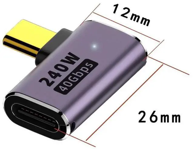 Alt view image 3 of 5 - Right Angle USB C Male to Female Adapter Extender .Type C Coupler with PD 240W 40 Gbps 8K/60hz Video Compatible for Thunderbolt 4/3, MacBook Pro/Air, Laptop, Tablet, Phone