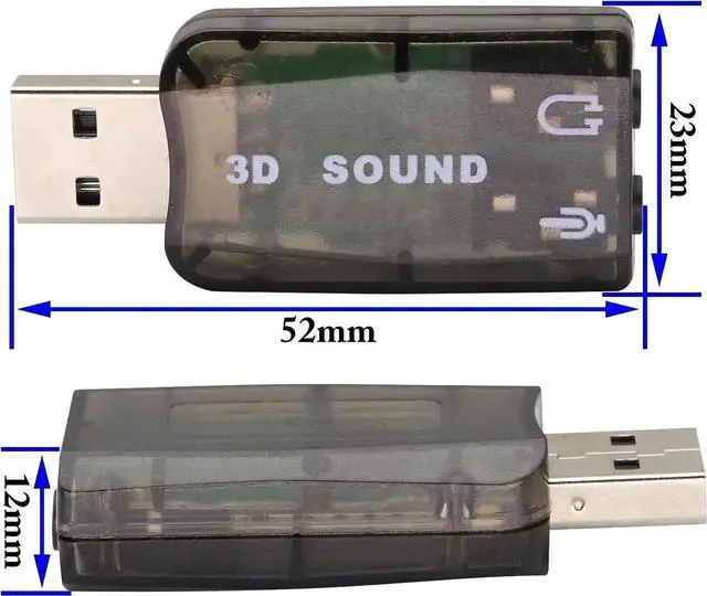 Alt view image 4 of 7 - External 5.1 USB Stereo Sound Card USB 2.0 to 3D Audio Sound Card Adapter Virtual 5.1 Channel for Windows and Mac, PC, Notebook with 3.5mm Headphone and Microphone - 2 Pack/Black