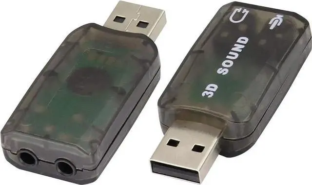 Main image of External 5.1 USB Stereo Sound Card USB 2.0 to 3D Audio Sound Card Adapter Virtual 5.1 Channel for Windows and Mac, PC, Notebook with 3.5mm Headphone and Microphone - 2 Pack/Black