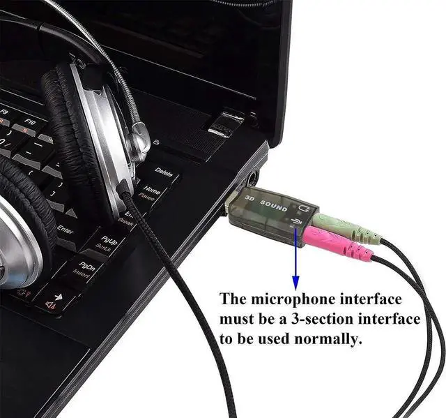 Alt view image 7 of 7 - External 5.1 USB Stereo Sound Card USB 2.0 to 3D Audio Sound Card Adapter Virtual 5.1 Channel for Windows and Mac, PC, Notebook with 3.5mm Headphone and Microphone - 2 Pack/Black