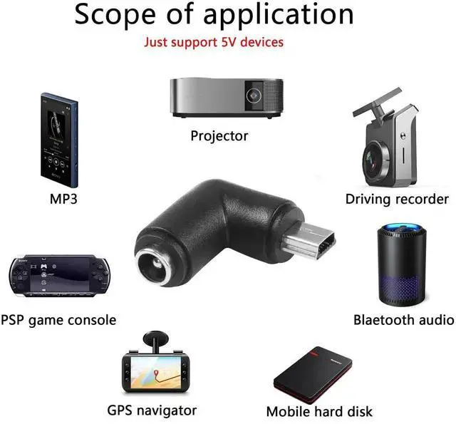 Alt view image 6 of 6 - 5pcs 90 Degree DC5521 to Mini USB Adapters DC 5.5x2.1mm Female to Mini USB Male Connector 5V Power Supply Charge Adapter for Sound,Camera,Desk Lamps,Small Fan