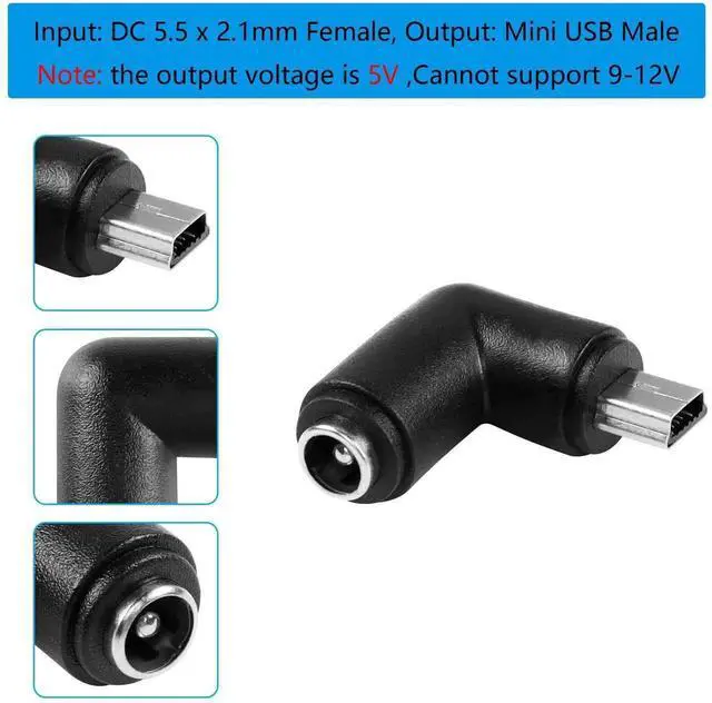 Alt view image 3 of 6 - 5pcs 90 Degree DC5521 to Mini USB Adapters DC 5.5x2.1mm Female to Mini USB Male Connector 5V Power Supply Charge Adapter for Sound,Camera,Desk Lamps,Small Fan