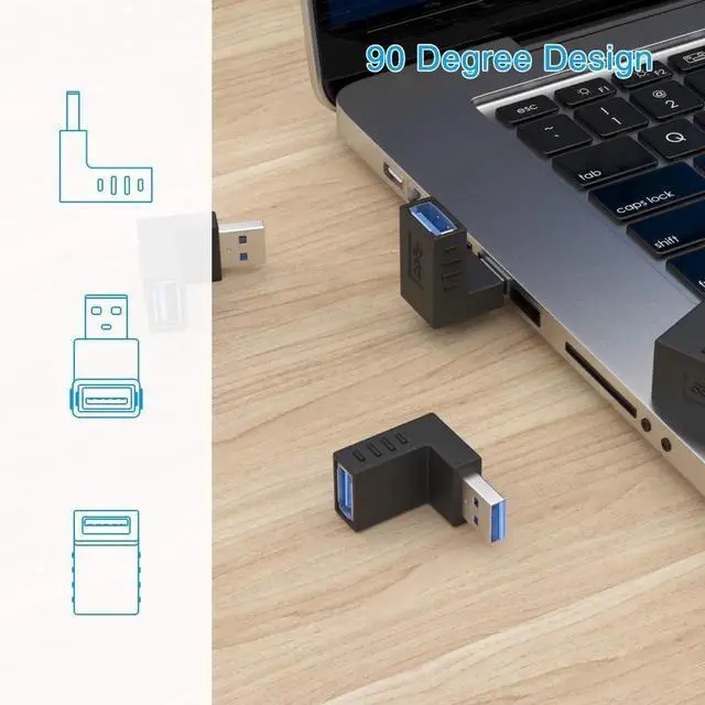 Alt view image 5 of 7 - 90 Degree USB 3.0 Adapter 6 Pack - Right Angle Male to Female Up/Down/Left/Right Connector - L Shaped Extension for PC, Laptop, Charger and More