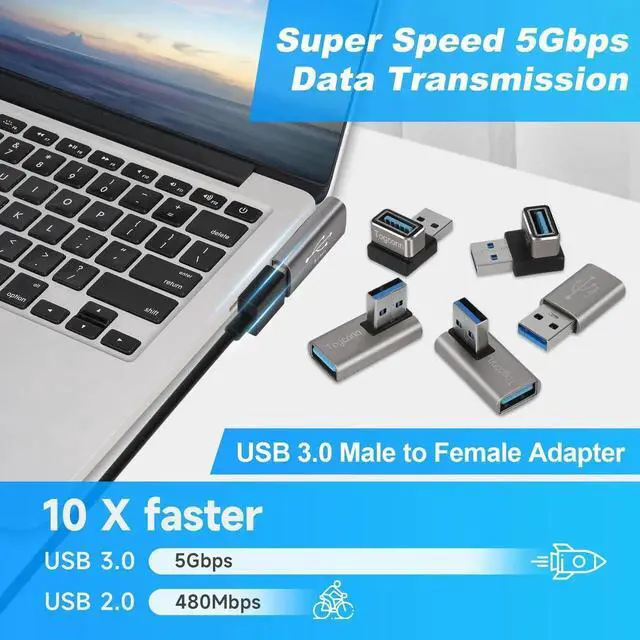 Alt view image 2 of 7 - Angle USB 3.0 Adapter 5 Pack, Multiple Angles(UP/Down/Left/Right/Straight),USB A Male to Female Connector Converter USB L Shape Extender, Support Charge & Data Sync for PC, Laptop, Mouse, Keyboard