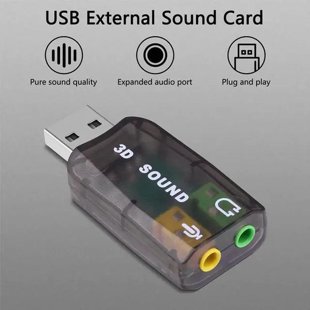 Alt view image 5 of 6 - USB 3D Sound Card, 5.1 USB External Stereo Sound Card with 3.5mm Headphone and Microphone Jack Converter for Windows, Mac, Linux, PC, Laptop, Desktop (Blue)