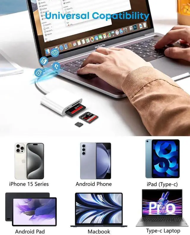 Alt view image 3 of 7 - USB C SD/TF/CF Memory Card Reader for iPad/Mac/iPhone 15 and Above, Type-C to CF SD TF 3 in 1 SLR Camera Card Reader with iPad MacBook Pro/Air/Mini Mac/Android Laptop/Tablet/Phone/Galaxy S21 S22 S23