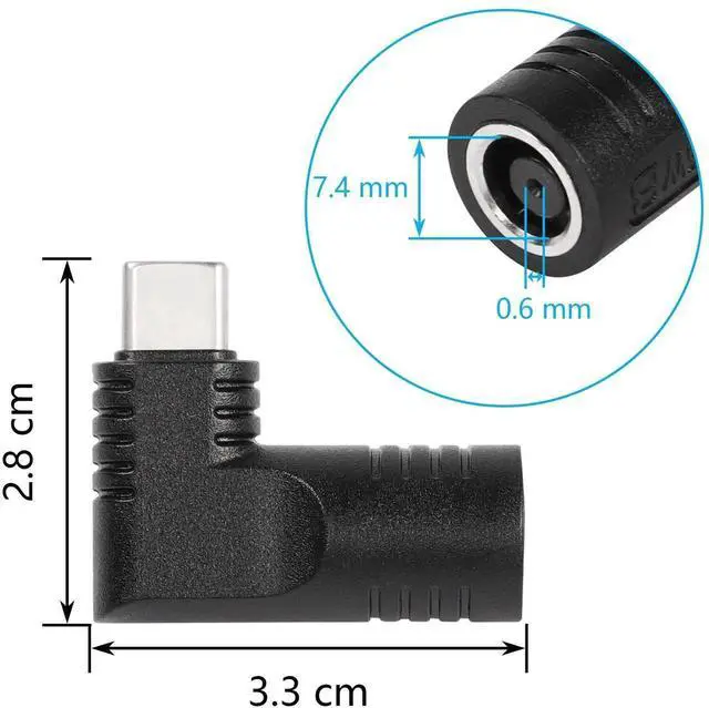 Alt view image 4 of 7 - 65W PD DC 7.4mm x 5.0mm Female (7.4mm x 0.6mm) Input to USB Type C Male Power Charging Adapter,Uilt-in with PD Automatic Identification Induction Chip,for Phones,Tablets, Laptops(black 7406 B)