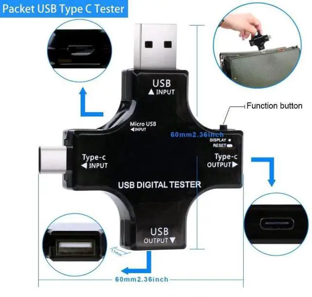 Alt view image 4 of 7 - 2 in 1 Type C USB Tester Color Screen LCD Digital Multimeter, USB C Voltage Current Voltmeter Amp Volt Ammeter Detector USB Cable Charger Indicator DC3.6-30V/0-5.1A