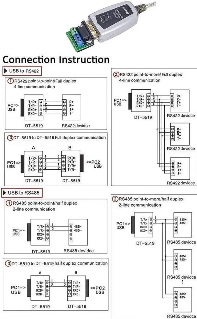 Alt view image 2 of 7 - DTECH USB to RS422 RS485 Serial Port Converter Adapter Cable with FTDI Chip Supports Windows 10 8 7 XP Macbook - 16FT