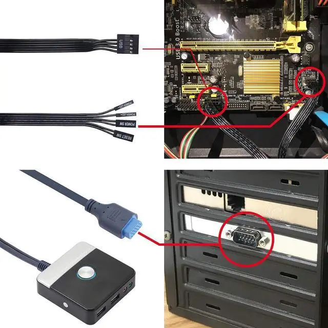 Alt view image 5 of 7 - Reset HDD Button Switch Desktop PC Computer Case Power Supply Supplies on/Off with Dual USB PortsAudio Ports and Reset HDD Push Button Switch for Home, Office, Internet Cafes(Cable 120CM