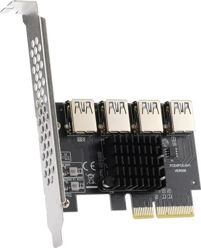 Main image of PCI Express Multiplier Riser Card,PCI-E 4X to External 4 PCI-E USB 3.0 Converter Adapter Card 4 Ports for Bitcoin ETH Mining Miner Device(One Side Interface)